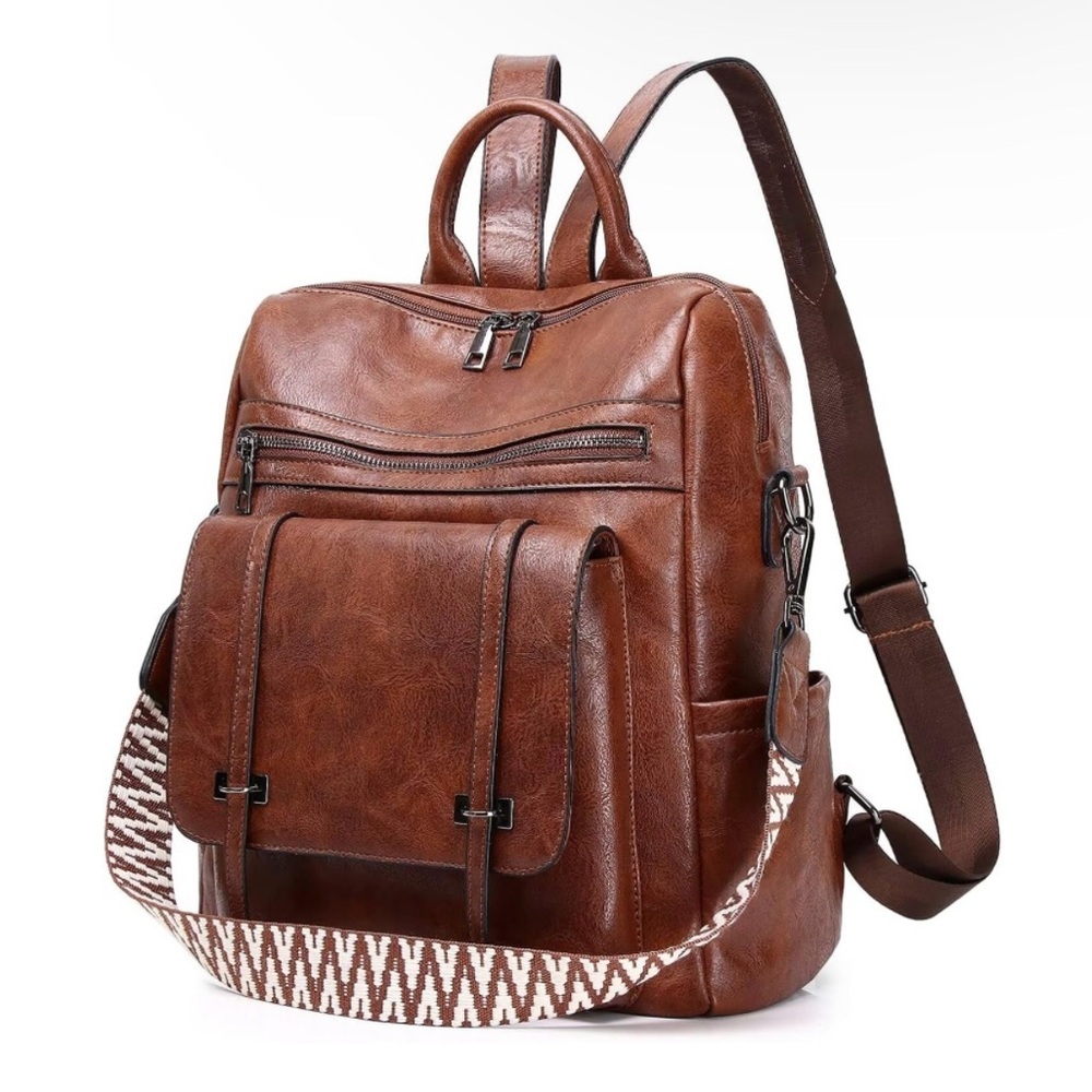 Backpack Purse PU Leather Anti Theft Brown